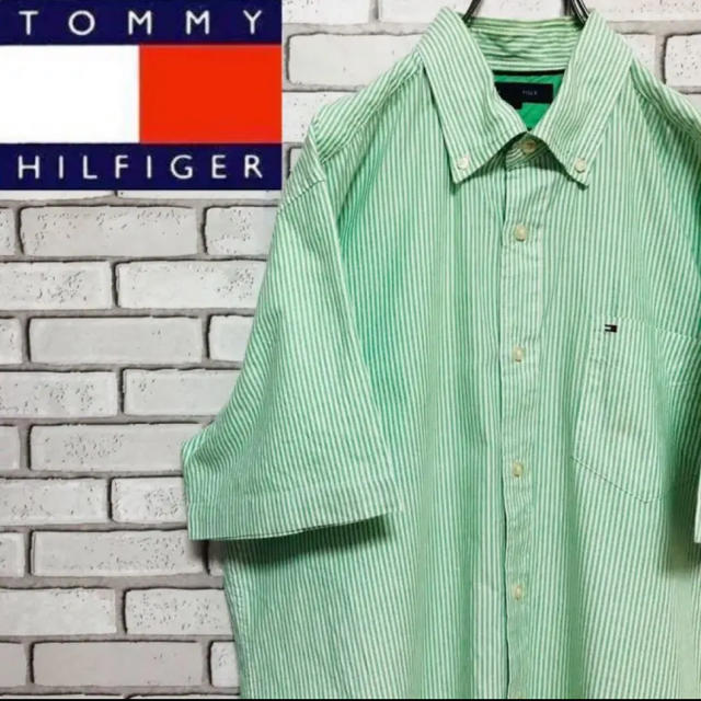 TOMMY HILFIGER(トミーヒルフィガー)のトミーヒルフィガー【bbbnkj様専用】刺繍BDグリーンストライプシャツ メンズのトップス(シャツ)の商品写真
