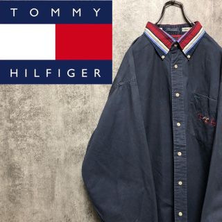 トミーヒルフィガー(TOMMY HILFIGER)の【まるまる様専用☆】トミーヒルフィガー☆刺繍ロゴ入りマルチストライプ襟切替シャツ(シャツ)