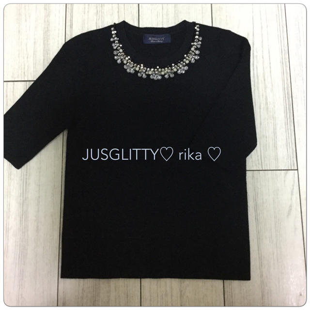 JUSGLITTY(ジャスグリッティー)のジャスグリッティー🍒ビジュー付ニット黒 レディースのトップス(ニット/セーター)の商品写真
