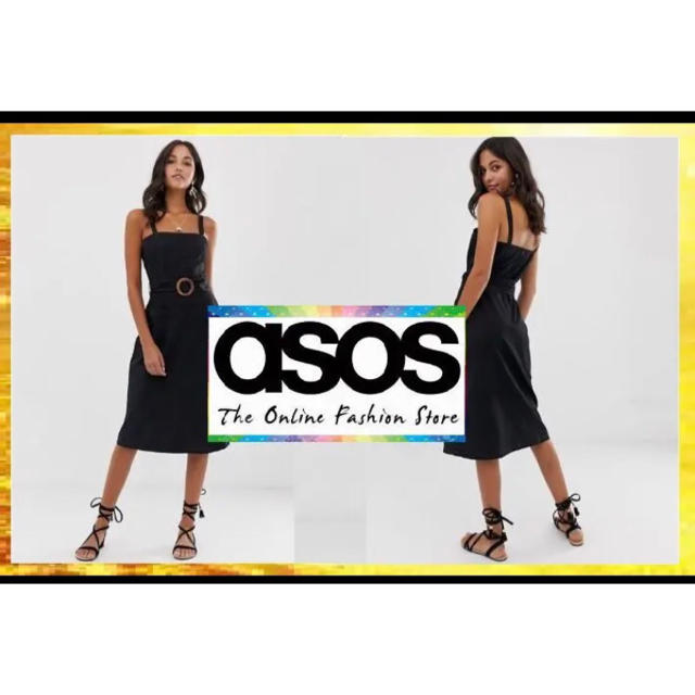 asos(エイソス)の大人気☆ASOS/ スクエアネックリネンミディサンワンピース レディースのワンピース(ひざ丈ワンピース)の商品写真