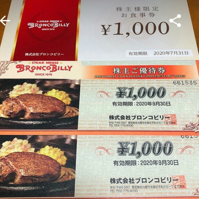 最安値！2000円以上お得！最新ブロンコビリー株主優待18000円分 送料無料