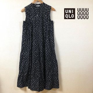 ユニクロ(UNIQLO)のユニクロユー ドット柄 シャツ ワンピース S(ロングワンピース/マキシワンピース)