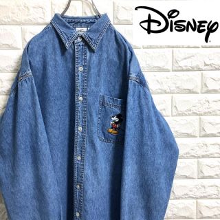 ディズニー(Disney)の＊90s＊ディズニー＊ミッキーマウス＊長袖デニムシャツ＊刺繍ロゴ＊XLサイズ＊(シャツ)