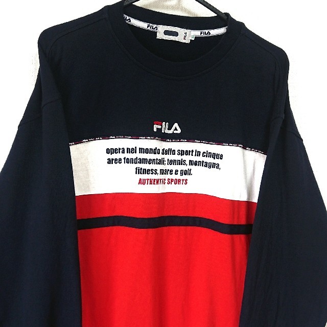 美品 FILA トレーナー トリコロール 刺繍ロゴ 大きいサイズ メンズ XL 2