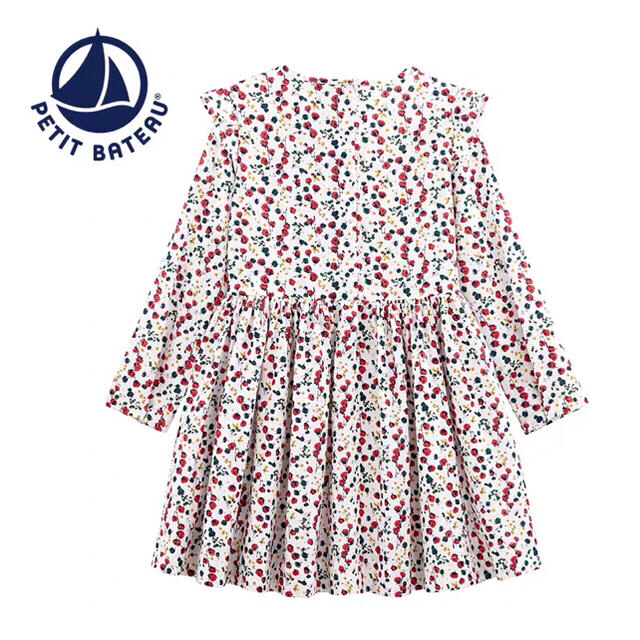 PETIT BATEAU(プチバトー)のお陰様で完売しました　新品　タグ付き　大人気プチバトーの長袖ワンピース キッズ/ベビー/マタニティのキッズ服女の子用(90cm~)(ワンピース)の商品写真