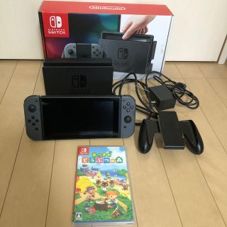 ニンテンドースイッチ(Nintendo Switch)のNintendo Switch グレー 本体  中古　あつまれどうぶつの森　(家庭用ゲーム機本体)