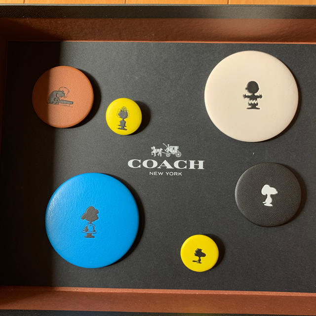 COACH(コーチ)のcoach スヌーピー缶バッジセット エンタメ/ホビーのおもちゃ/ぬいぐるみ(キャラクターグッズ)の商品写真