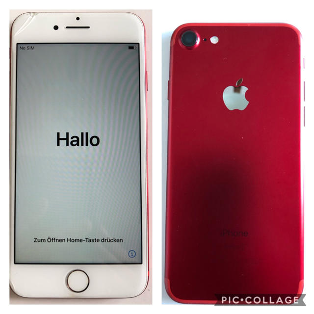 iPhone(アイフォーン)のajewケース付iPhone 7 Red 128GB SIMフリー　赤 スマホ/家電/カメラのスマートフォン/携帯電話(スマートフォン本体)の商品写真