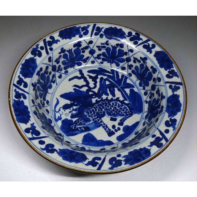 中国古玩 南京 青花麒麟文 鉢 大明萬暦年製 幅約24cm 唐物 c030416 中国古玩 南京 青花麒麟文 鉢 大明萬暦年製 幅約24cm 唐物 c030416の
