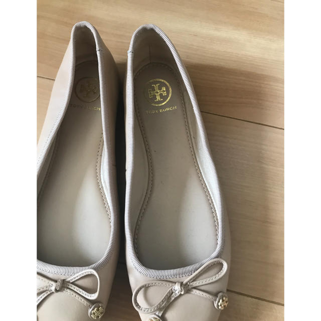 TORY BURCH トリーバーチ　バレエシューズ　金ロゴ　黒　レザー　24.5