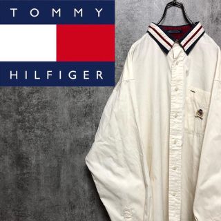 トミーヒルフィガー(TOMMY HILFIGER)の【K〜様専用】トミーヒルフィガー☆刺繍ロゴトリコロールストライプ襟切替シャツ(シャツ)