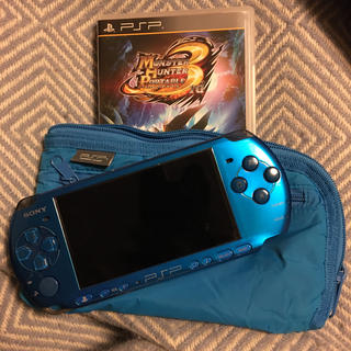 プレイステーションポータブル(PlayStation Portable)のPSP3000 青 完品 モンハン モンスターハンターポータブル3rd(携帯用ゲーム機本体)