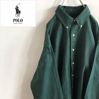POLO RALPH LAUREN - 90s 80s ポロラルフローレン グリーンシャツ 古着