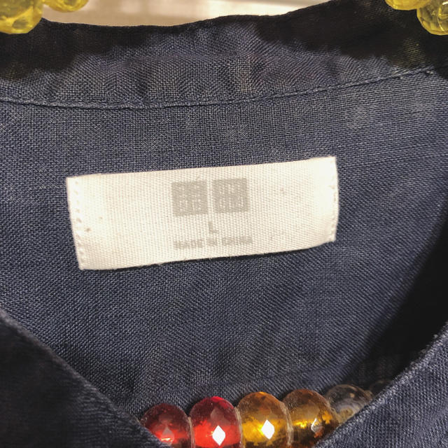 UNIQLO(ユニクロ)の【UNIQLO】リネン   ノーカラーシャツ  ネイビー メンズのトップス(シャツ)の商品写真