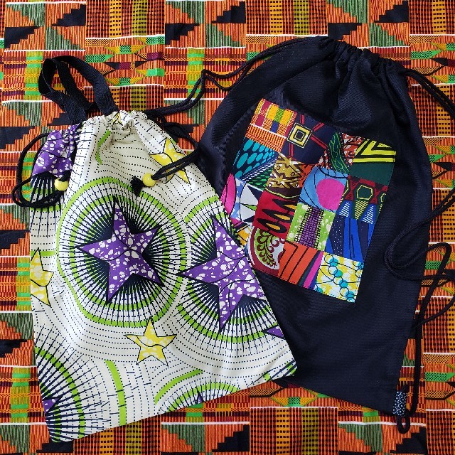 【らて様専用】アフリカンプリント*シューズケース&ナップサック ハンドメイドのファッション小物(バッグ)の商品写真