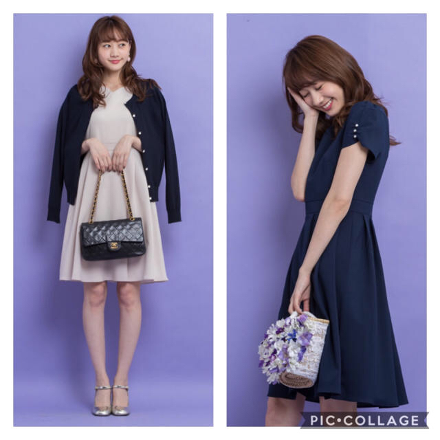 tocco(トッコ)のtocco closet ネックスカラップパールつき半袖ワンピース レディースのワンピース(ひざ丈ワンピース)の商品写真