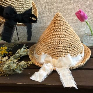 ムジルシリョウヒン(MUJI (無印良品))の【オーダー 受付】リネン  りぼん　の　とんがり帽子　麦わら帽子　小人帽子(帽子)