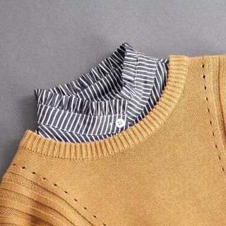 つけ襟 フリル 付け襟 ハイネック ボーダー シャツ レディース 可愛い(シャツ/ブラウス(半袖/袖なし))