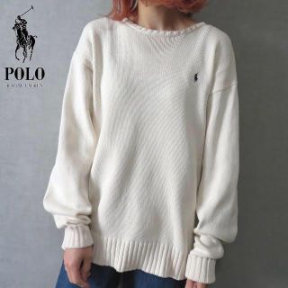 ポロラルフローレン(POLO RALPH LAUREN)の90s ラルフローレン 刺繍ロゴ コットンニット 古着女子 vintage(ニット/セーター)