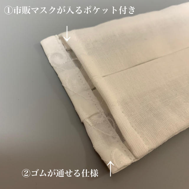 【ぴーこま様専用】マスクカバー　2way刺繍イエロー　ホワイトプリーツ⑥ ハンドメイドのハンドメイド その他(その他)の商品写真