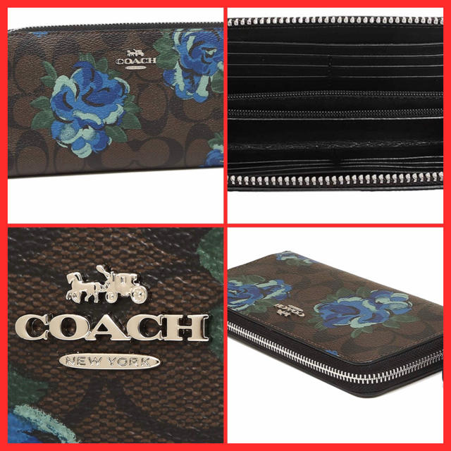 おまけ付き 新品未使用 COACH 長財布 シグネチャー ブルー 花柄