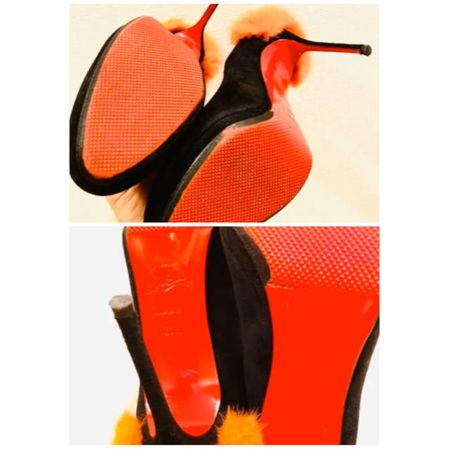 Christian Louboutin(クリスチャンルブタン)のルブタン黒オレンジファーパンプスChristianLouboutinバックスキン レディースの靴/シューズ(ハイヒール/パンプス)の商品写真