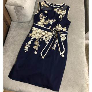 CHITO様専用ドレス　ワンピース  ネイビー　紺　インポート　刺繍(ミニドレス)