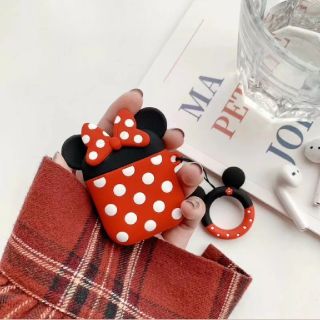 ディズニー(Disney)のAirPodsケース シリコン ミニー Minnie ディズニー  ストラップ付(ヘッドフォン/イヤフォン)