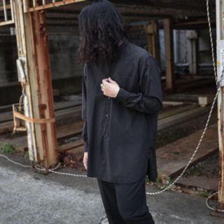 19aw comoli バンドカラーシャツ チョークストライプ ブラック