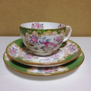 ミントン(MINTON)の美品!　ミントン　アンティーク　グリーンコカトリス　トリオカップ&ソーサー(食器)