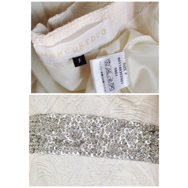 MERCURYDUO(マーキュリーデュオ)のMercuryDuo白ホワイトシルバーラメパフスリフレアドレスワンピース レディースのフォーマル/ドレス(ミニドレス)の商品写真