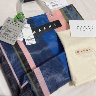 マルニ(Marni)のストライプバッグ　ナイトブルー(トートバッグ)