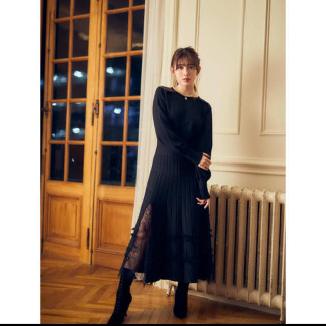 Lace Trimmed Knit Long Dress her lip to