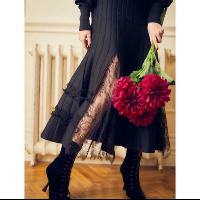 Lace Trimmed Knit Long Dress her lip to
