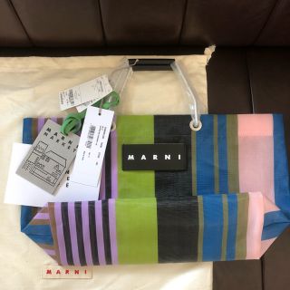 マルニ(Marni)のMARNI マルニ フラワーカフェ ストライプバックミニ トートバッグ 新品(トートバッグ)