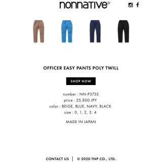 nonnative - ノンネイティブ OFFICER EASY PANTS POLY TWILLの通販 by