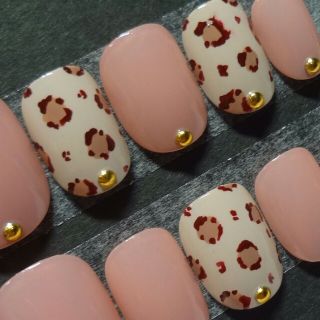 コーラルピンク×レオパードネイル(つけ爪/ネイルチップ)