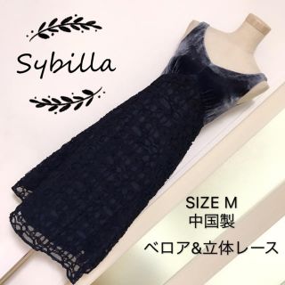 シビラ(Sybilla)のSybilla ベロア&立体レース ドレス ワンピース(ひざ丈ワンピース)