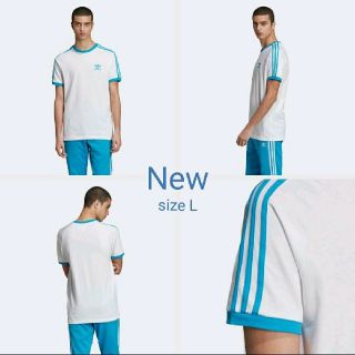 アディダス(adidas)の新品 L adidas originals Tシャツ 3ストライプ 白×水色(Tシャツ/カットソー(半袖/袖なし))