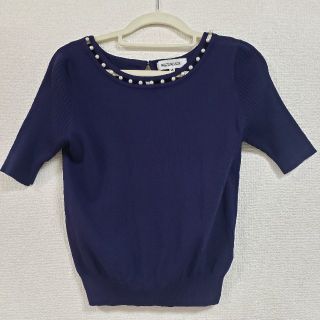 ミッシュマッシュ(MISCH MASCH)の美品★半袖ニットトップス★パール付★仕事着にも♪(カットソー(半袖/袖なし))