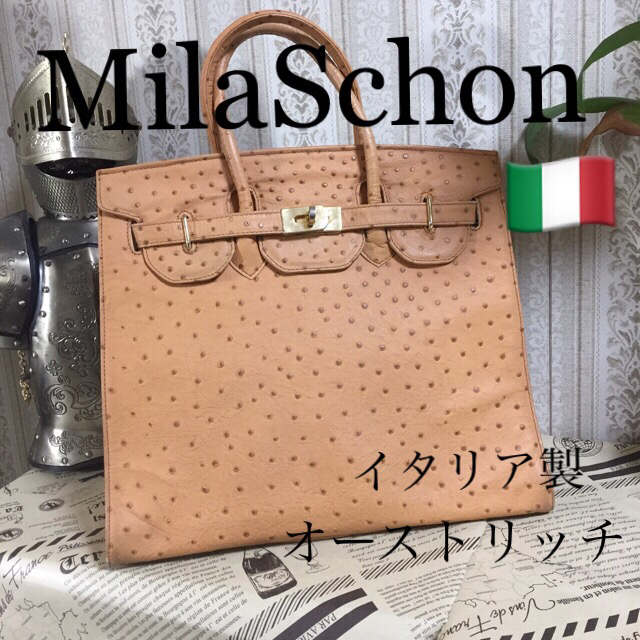 【美品】オーストリッチ　ハンドバッグ　イタリア製