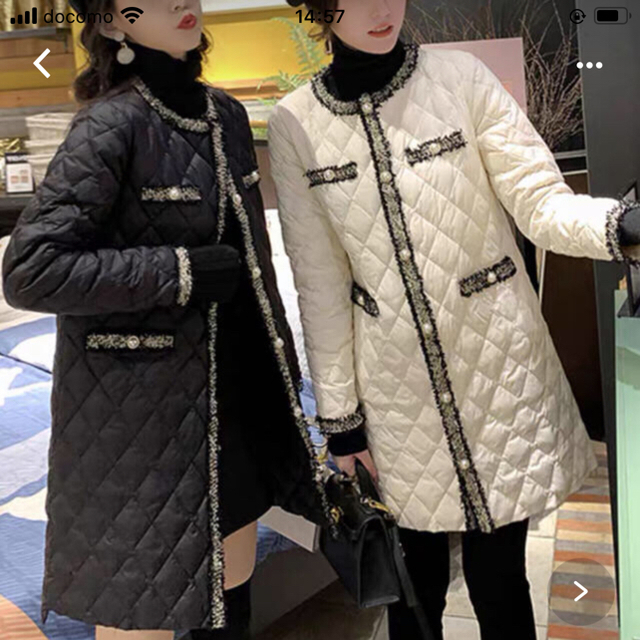 eimy istoire(エイミーイストワール)のキルティングツイードジャケット♡ロングコート レディースのジャケット/アウター(ノーカラージャケット)の商品写真