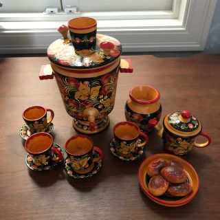 ホフロマ塗り サモワール ロシア 民芸品 茶器セット ミニチュアの通販