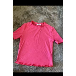 ザラ(ZARA)のTシャツ 半袖 リブニット ピンク ショート丈(Tシャツ(半袖/袖なし))