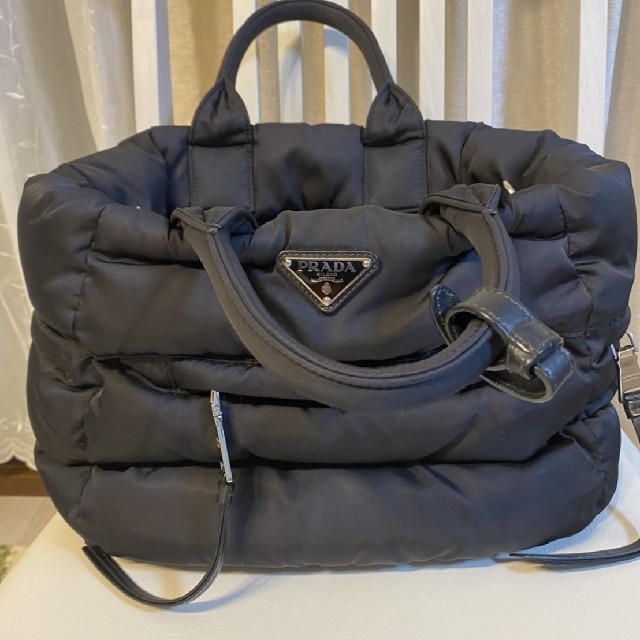 ★美品★TESSTO BOMBERショルダー付き ネロ ハンドバッグ PRADA