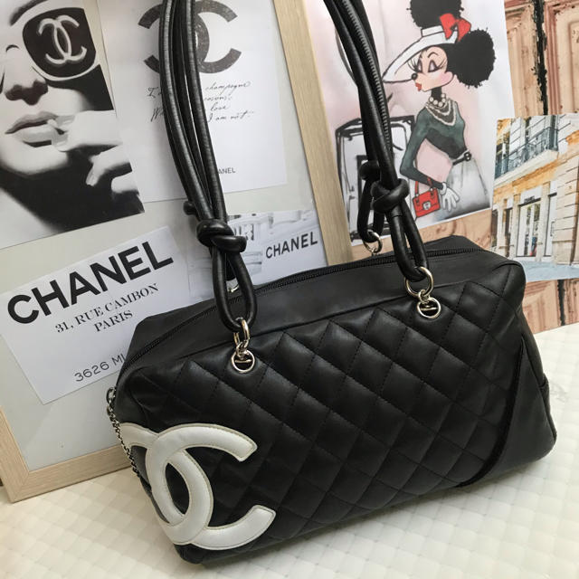 CHANEL カンボンライン　ボーリングバッグ　ショルダーバッグ　ブラック