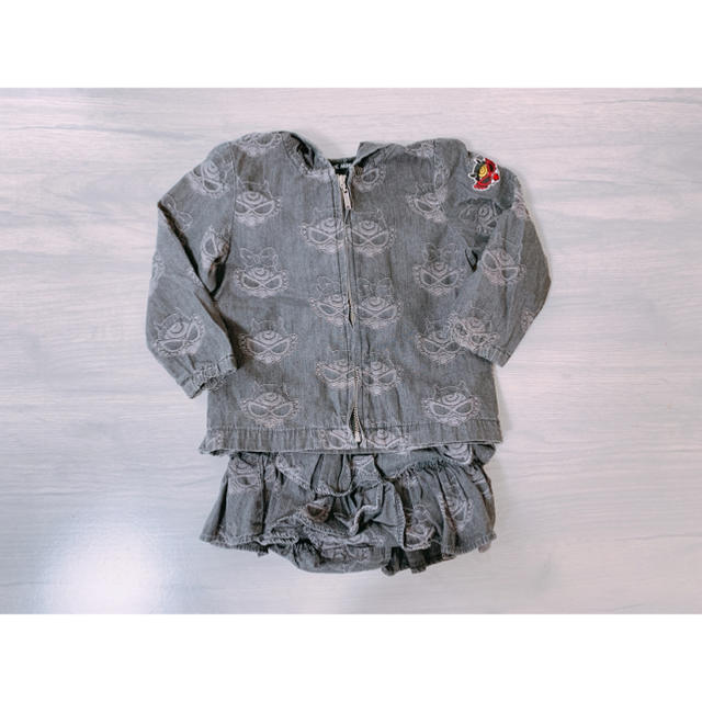 HYSTERIC MINI(ヒステリックミニ)のHYSTERIC MINI デニム地 総柄 セットアップ キッズ/ベビー/マタニティのベビー服(~85cm)(スカート)の商品写真