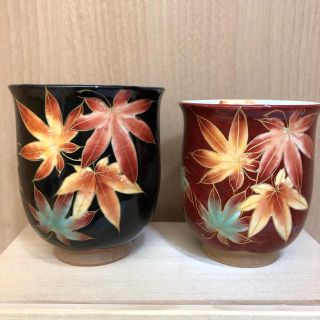 【新品未使用】京焼　清水焼　陶あん　紅葉文色絵湯呑