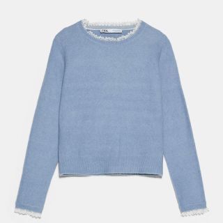 ザラ(ZARA)のZARA プリュムティ刺繍入りネック仕様セーター　レース付きニット　新品タグ付き(ニット/セーター)