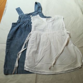 ベビーギャップ(babyGAP)の珈琲花様専用  夏sale　babyGAP デニムワンピ＆白エプロンワンピ(ワンピース)